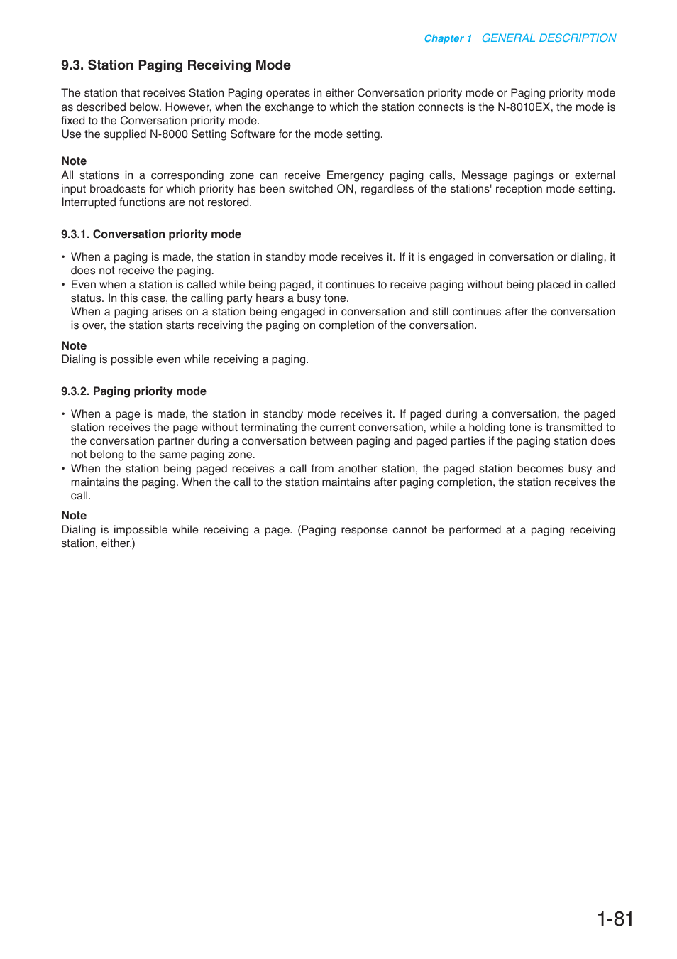 Station paging receiving mode | Toa N-8000 Series User Manual | Page 98 / 652