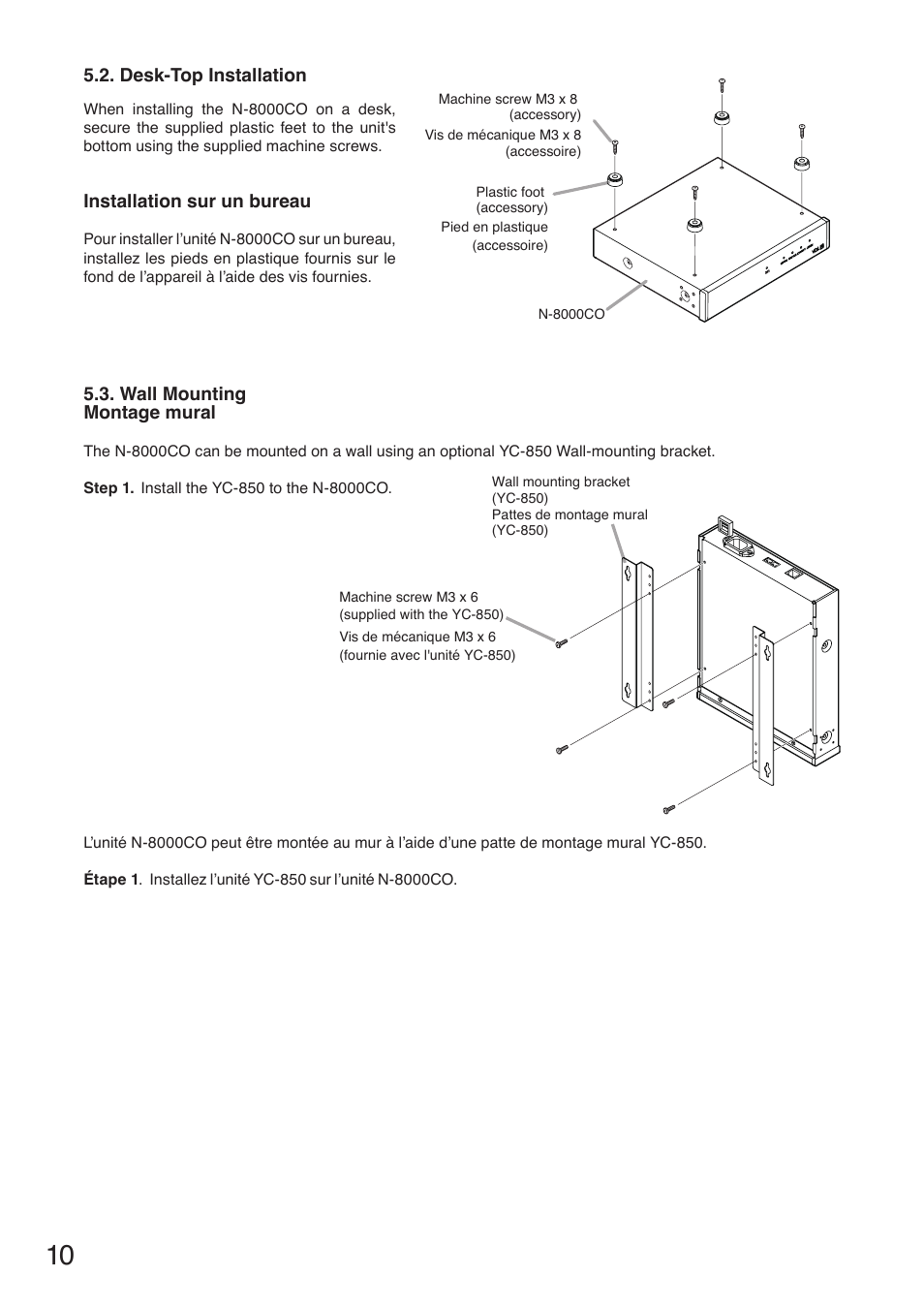 Desk-top installation, Wall mounting | Toa N-8000CO User Manual | Page 10 / 16