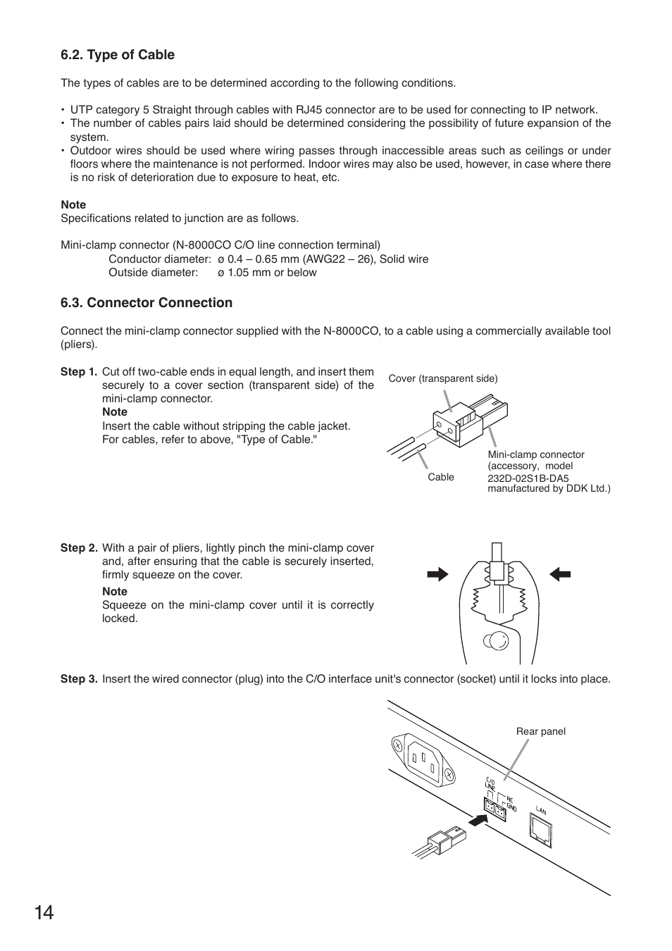 Type of cable, Connector connection | Toa N-8000CO User Manual | Page 14 / 16