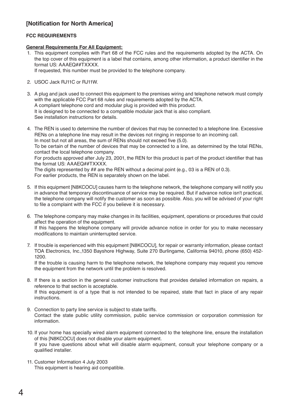 Toa N-8000CO User Manual | Page 4 / 16