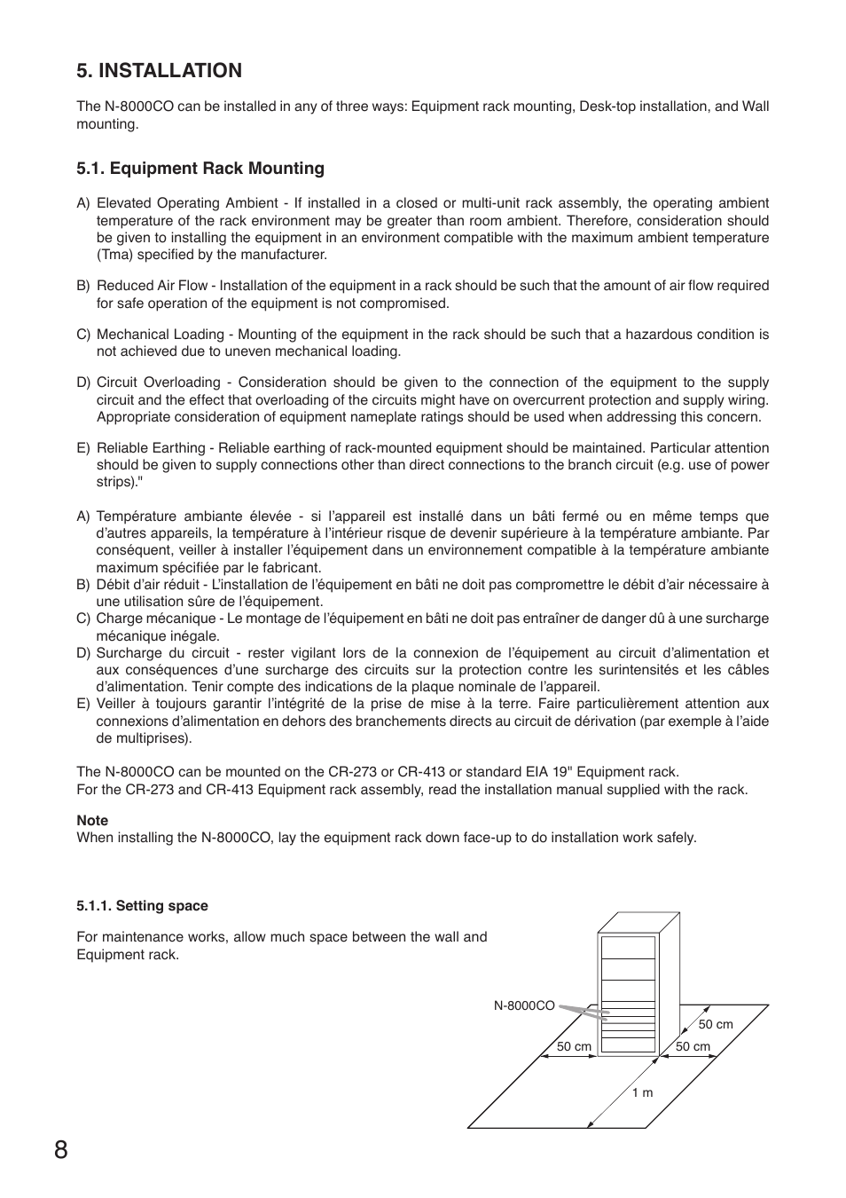 Installation, Equipment rack mounting | Toa N-8000CO User Manual | Page 8 / 16