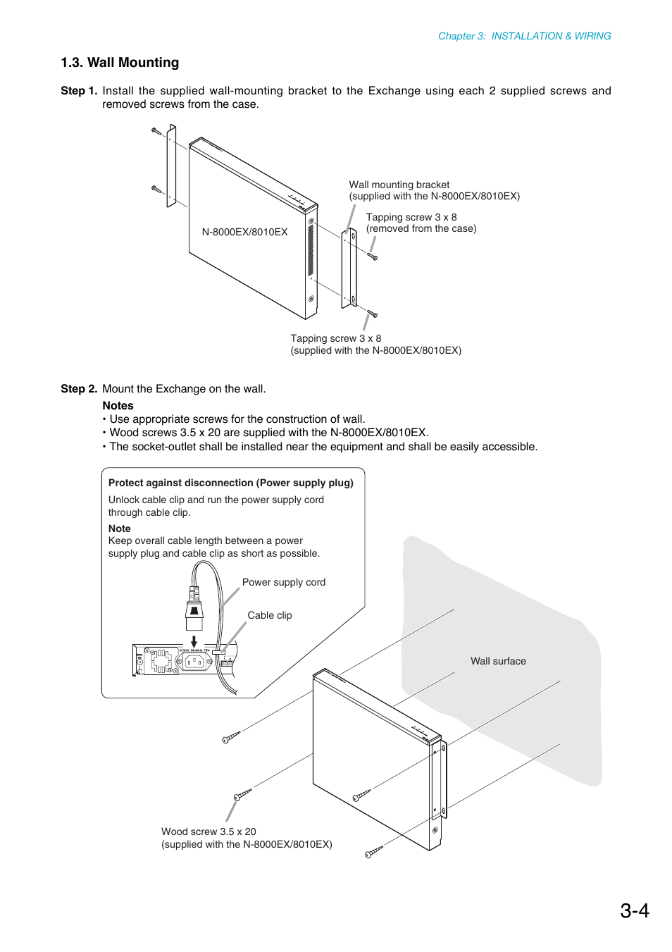 Wall mounting, Mounted to a wall. (refer to, P. 3-4 | The unit is mounted to a wall. (refer to | Toa N-8000 Series Ver.1.41 User Manual | Page 100 / 269