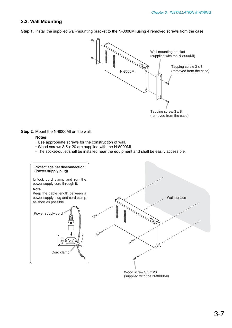 Wall mounting, Unit is mounted to a wall. (refer to, P. 3-7 | Toa N-8000 Series Ver.1.41 User Manual | Page 103 / 269