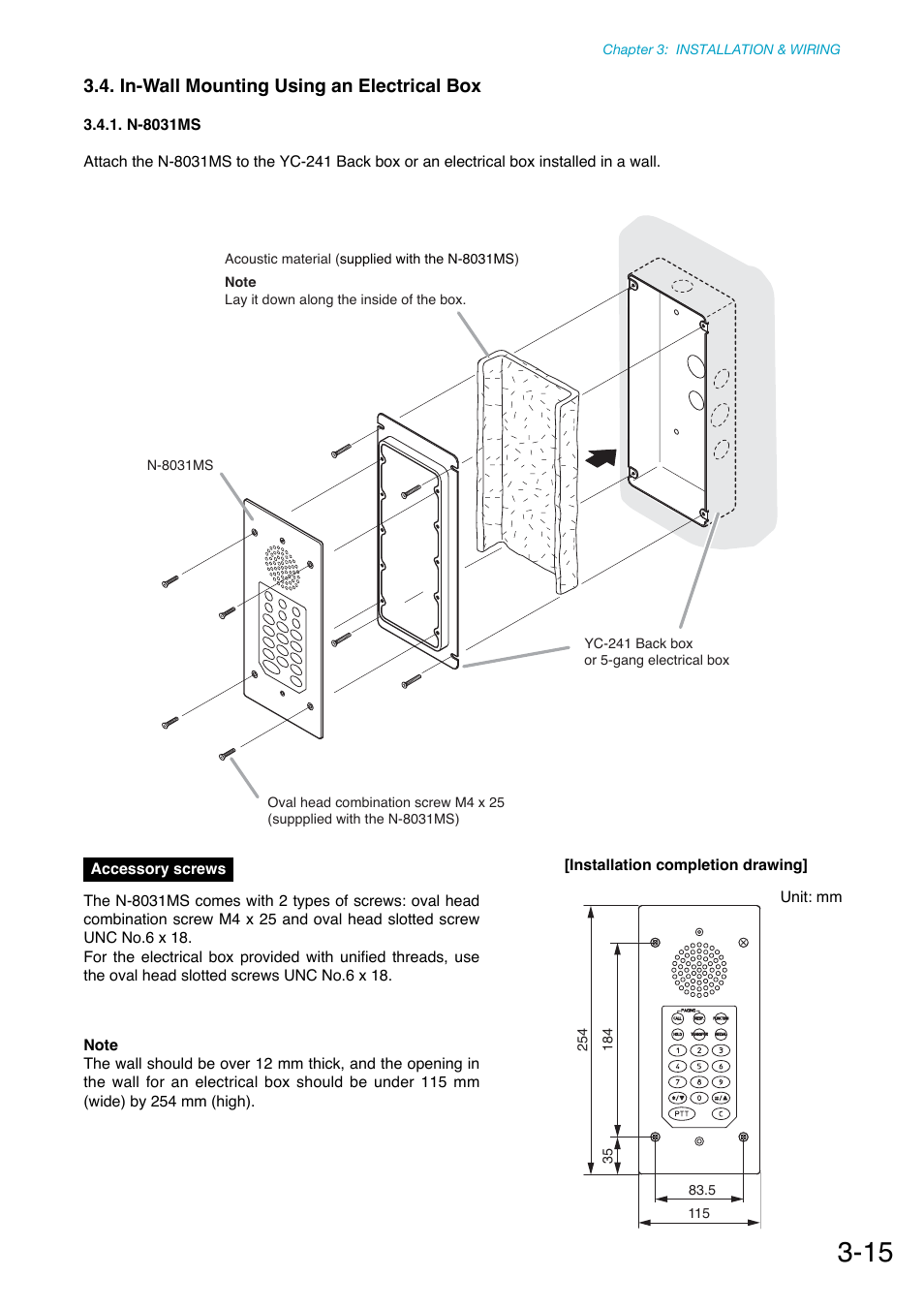 In-wall mounting using an electrical box, N-8031ms | Toa N-8000 Series Ver.1.41 User Manual | Page 111 / 269