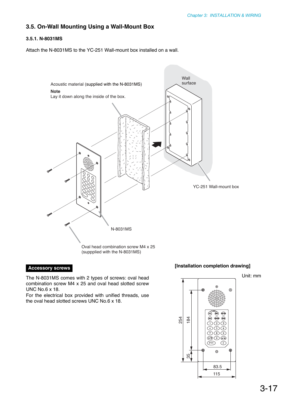 On-wall mounting using a wall-mount box, N-8031ms | Toa N-8000 Series Ver.1.41 User Manual | Page 113 / 269