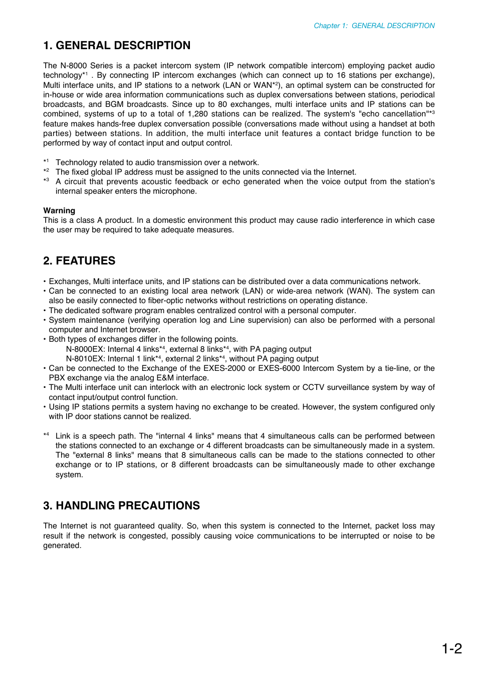 General description, Features, Handling precautions | Toa N-8000 Series Ver.1.41 User Manual | Page 15 / 269