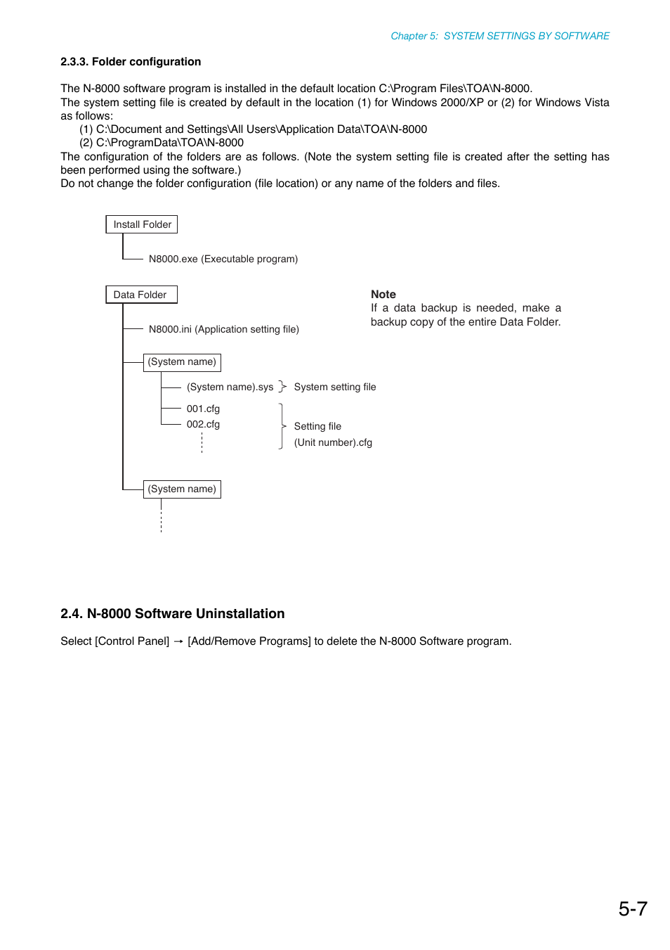 Folder configuration, N-8000 software uninstallation | Toa N-8000 Series Ver.1.41 User Manual | Page 151 / 269