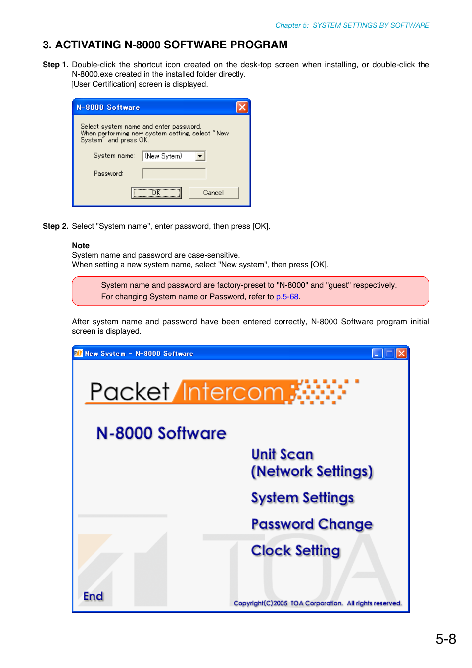 Activating n-8000 software program | Toa N-8000 Series Ver.1.41 User Manual | Page 152 / 269