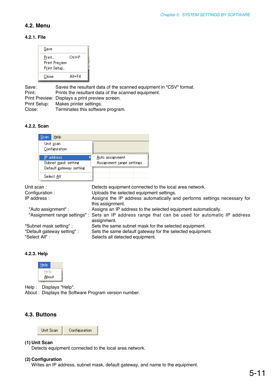 Menu, File, Scan | Help, Buttons | Toa N-8000 Series Ver.1.41 User Manual | Page 155 / 269