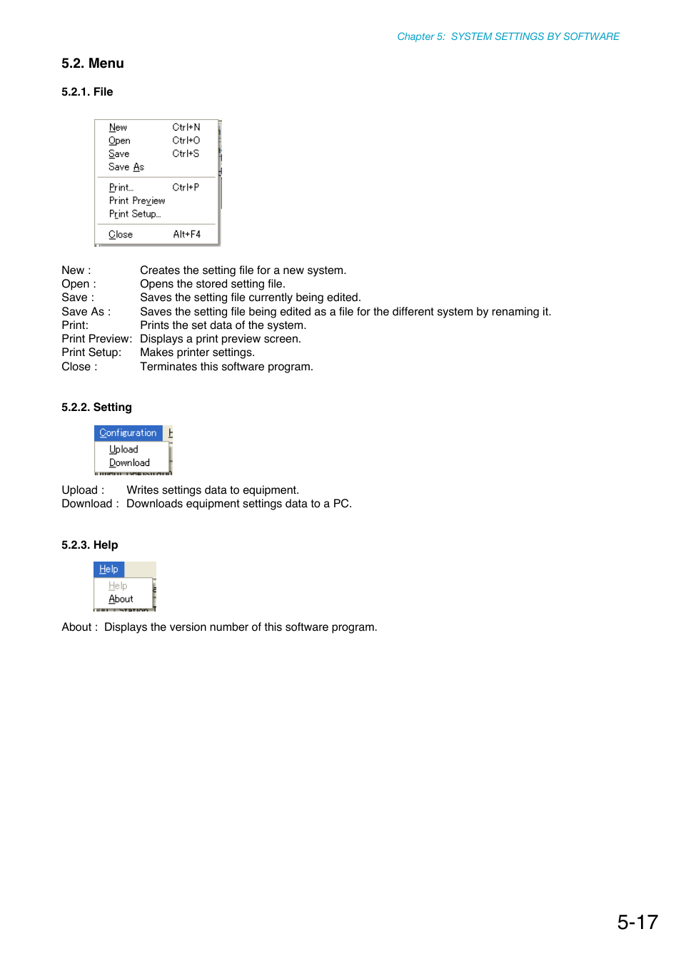 Menu, File, Setting | Help | Toa N-8000 Series Ver.1.41 User Manual | Page 161 / 269