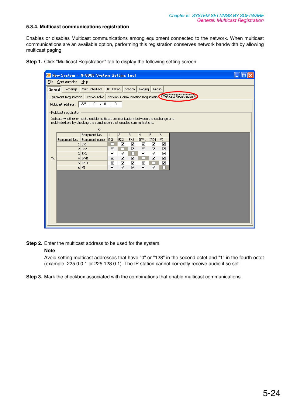 Multicast communications registration, P. 5-24, Of high-quality mode (refer to | Toa N-8000 Series Ver.1.41 User Manual | Page 168 / 269