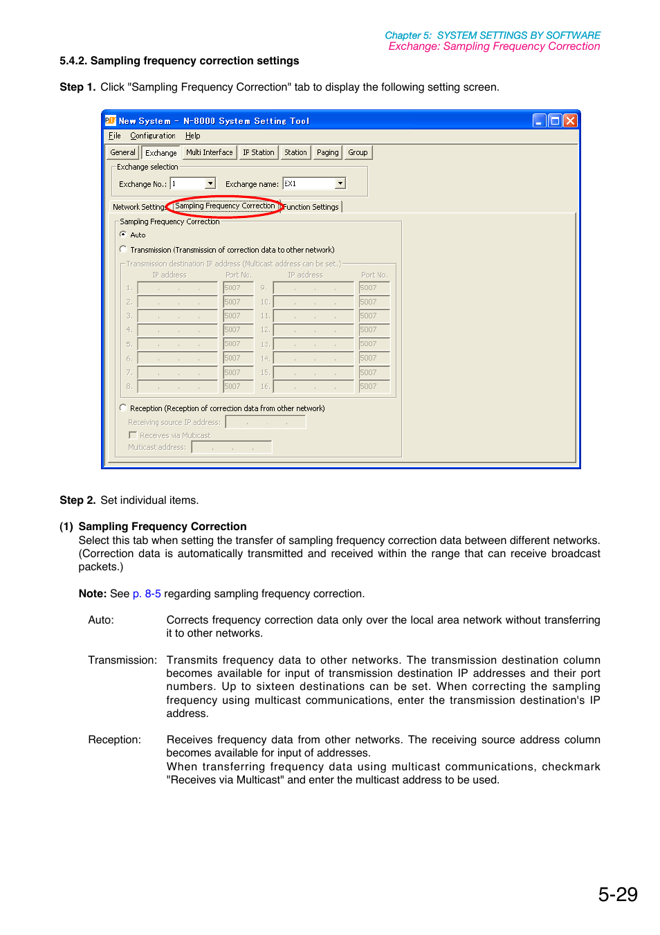 Sampling frequency correction settings, P. 5-29 | Toa N-8000 Series Ver.1.41 User Manual | Page 173 / 269