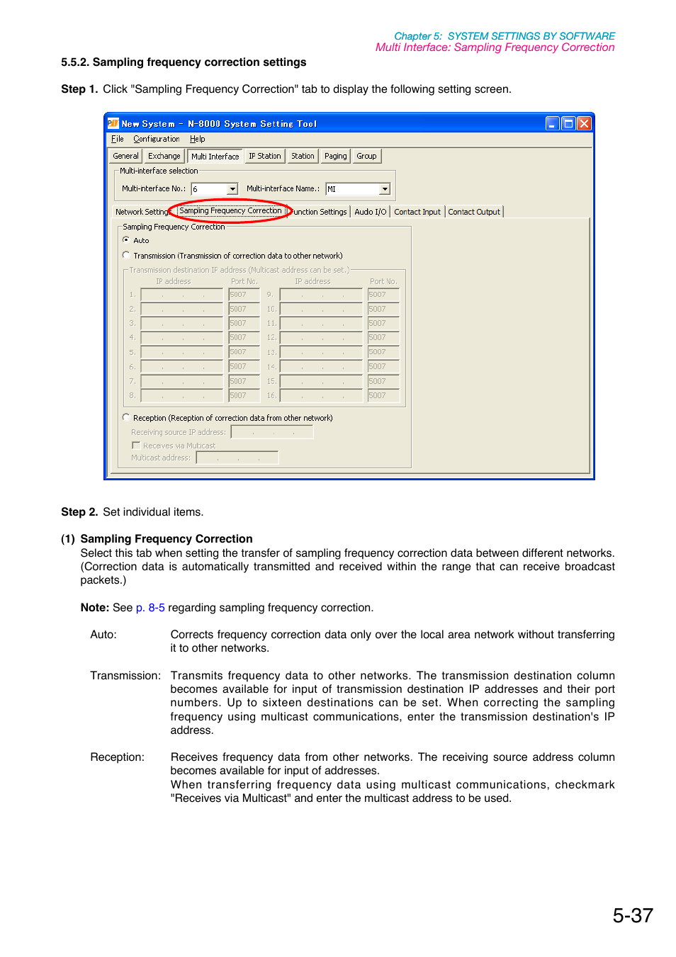 Sampling frequency correction settings, P. 5-37 | Toa N-8000 Series Ver.1.41 User Manual | Page 181 / 269