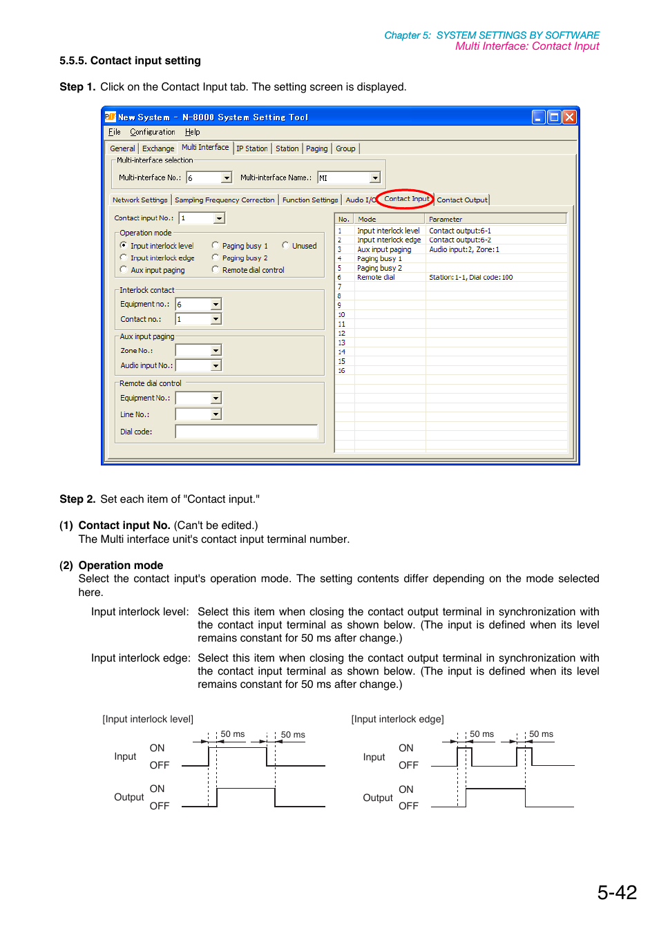 Contact input setting, P. 5-42 | Toa N-8000 Series Ver.1.41 User Manual | Page 186 / 269