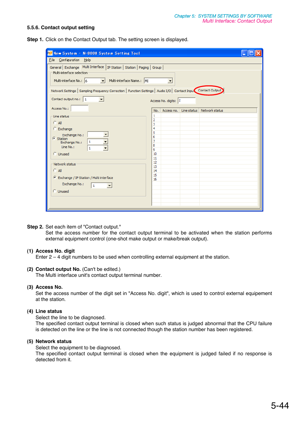 Contact output setting, P. 5-44 | Toa N-8000 Series Ver.1.41 User Manual | Page 188 / 269