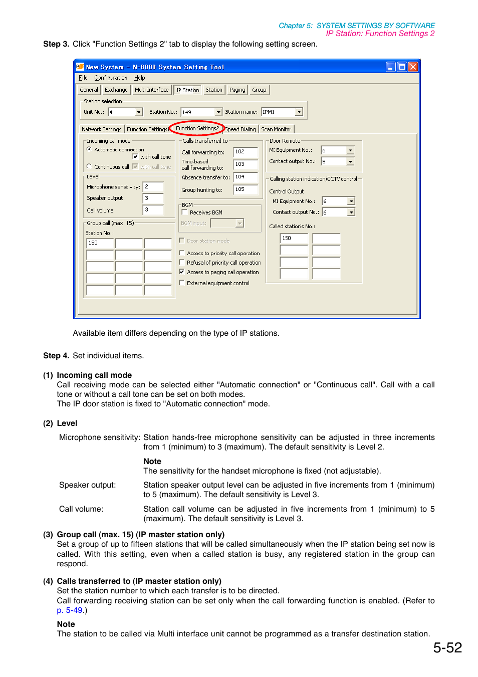 P. 5-52, Mode setting. (refer to, P.5-52, 5-56 | Use the supplied n-8000 software program (refer to, Refer to | Toa N-8000 Series Ver.1.41 User Manual | Page 196 / 269