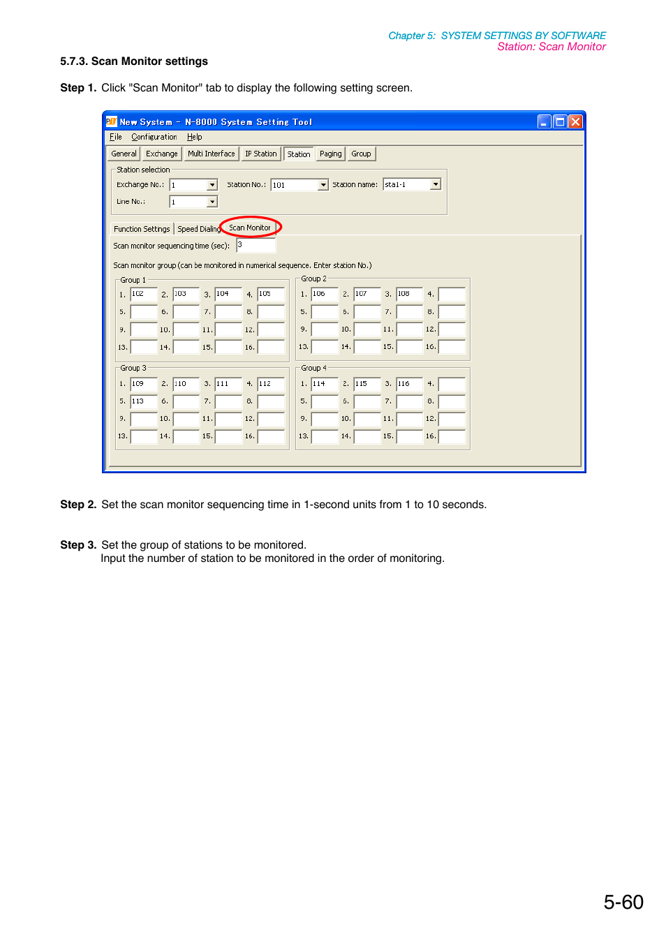 Scan monitor settings, P. 5-60 | Toa N-8000 Series Ver.1.41 User Manual | Page 204 / 269