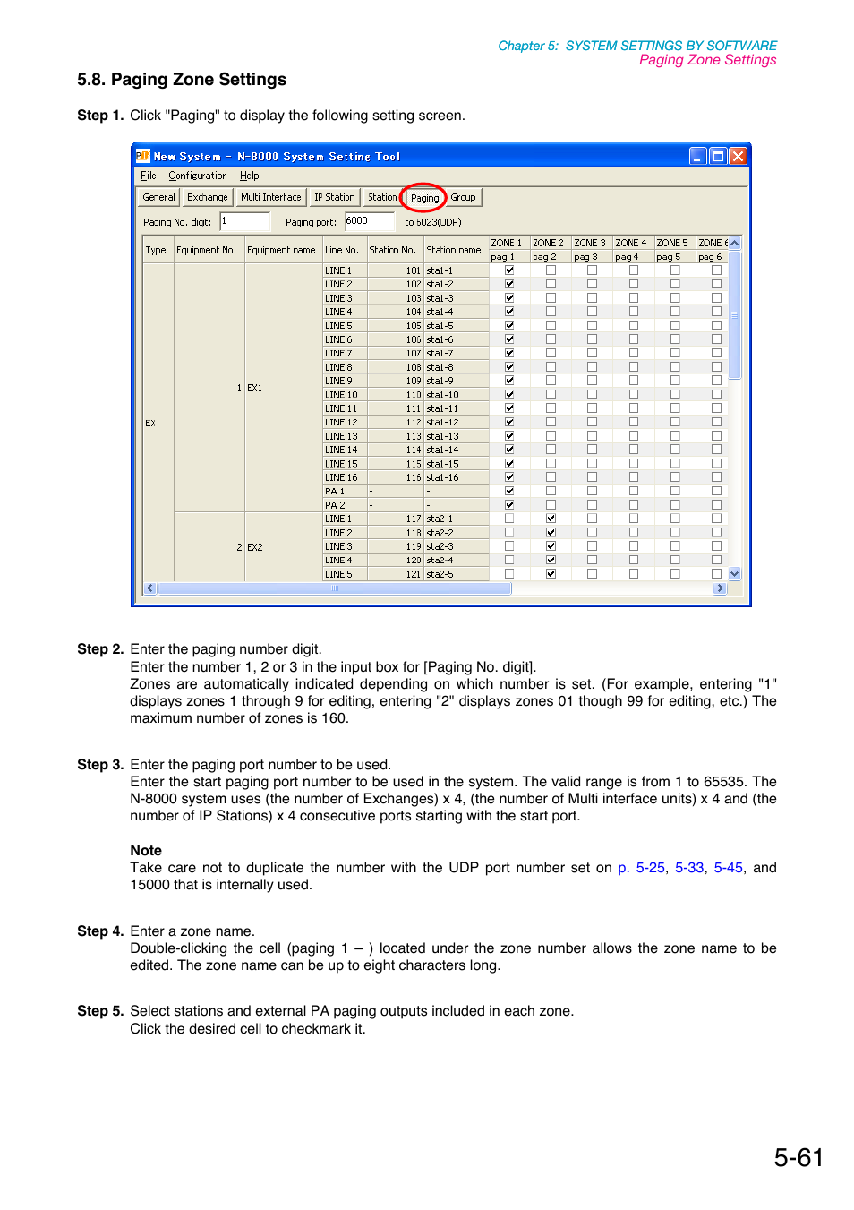 Paging zone settings, P. 5-61, P.5-61 | Toa N-8000 Series Ver.1.41 User Manual | Page 205 / 269