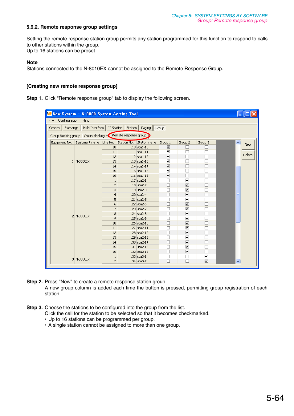 Remote response group settings, P. 5-64 | Toa N-8000 Series Ver.1.41 User Manual | Page 208 / 269