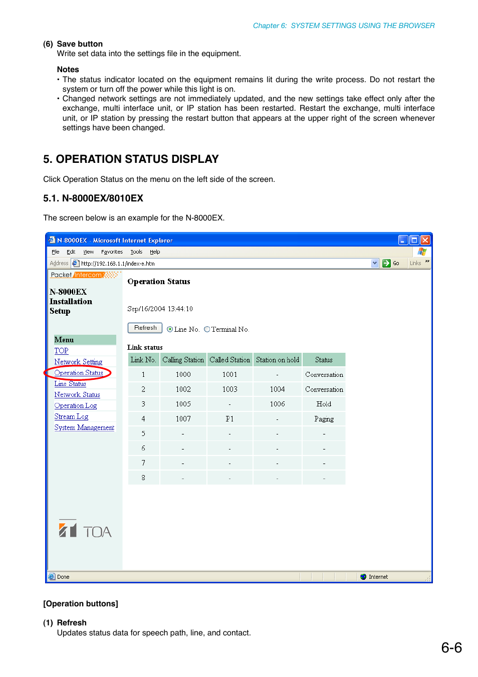 Operation status display, N-8000ex/8010ex, P. 6-6 | Toa N-8000 Series Ver.1.41 User Manual | Page 220 / 269