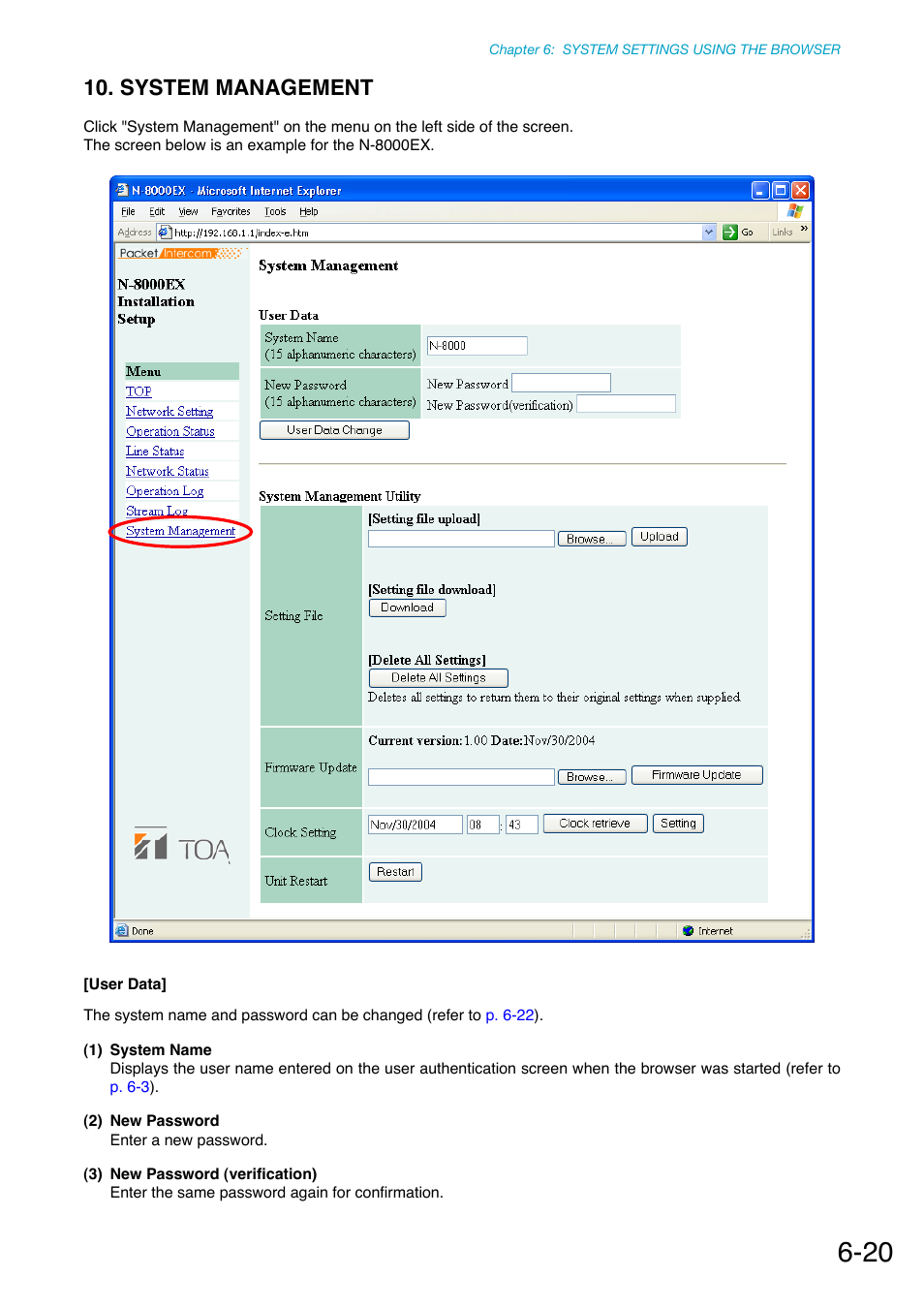 System management, System management (refer to, P. 6-20 | Toa N-8000 Series Ver.1.41 User Manual | Page 234 / 269