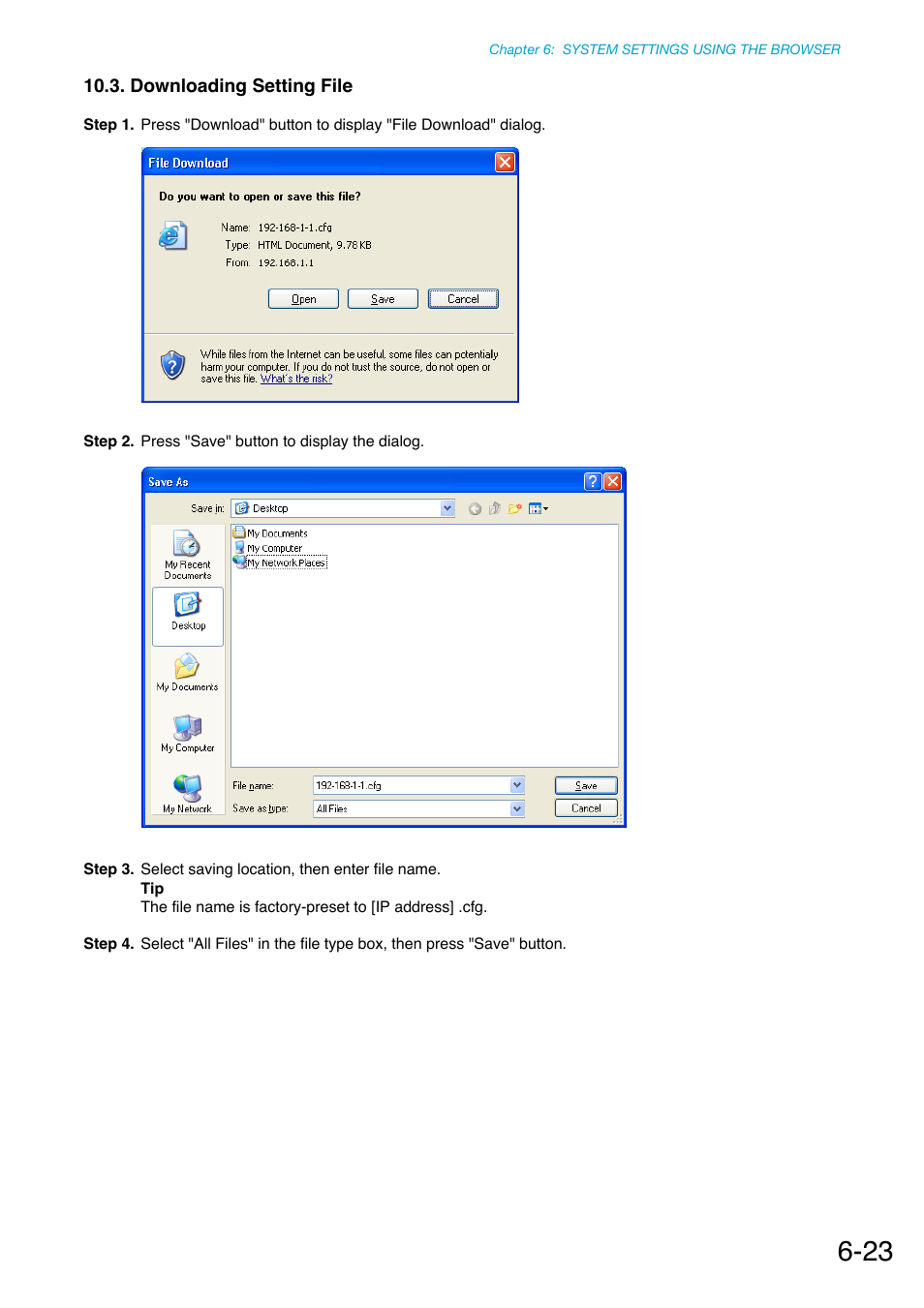 Downloading setting file, P. 6-23 | Toa N-8000 Series Ver.1.41 User Manual | Page 237 / 269