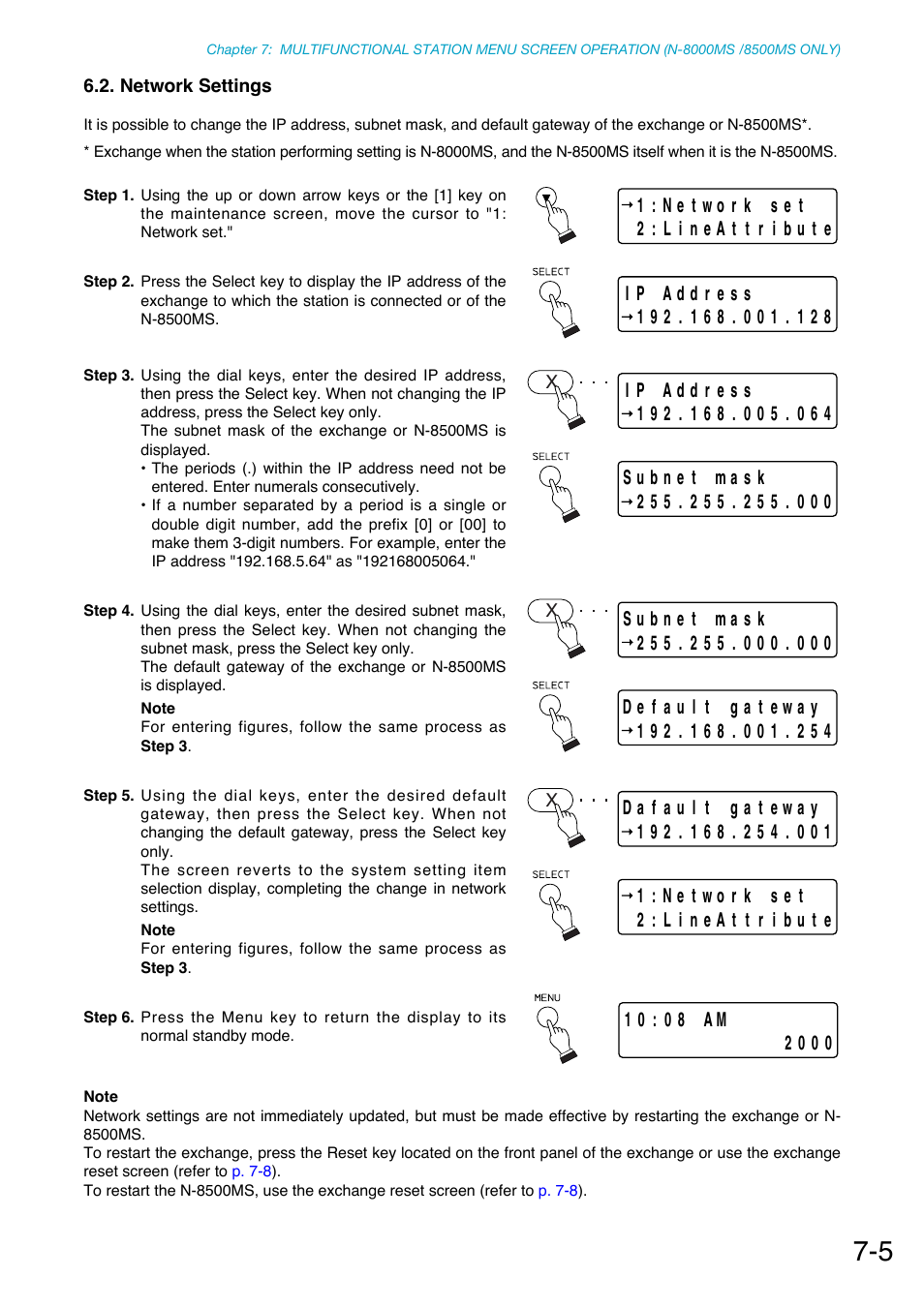 Network settings, P. 7-5, P.7-5 | Toa N-8000 Series Ver.1.41 User Manual | Page 244 / 269