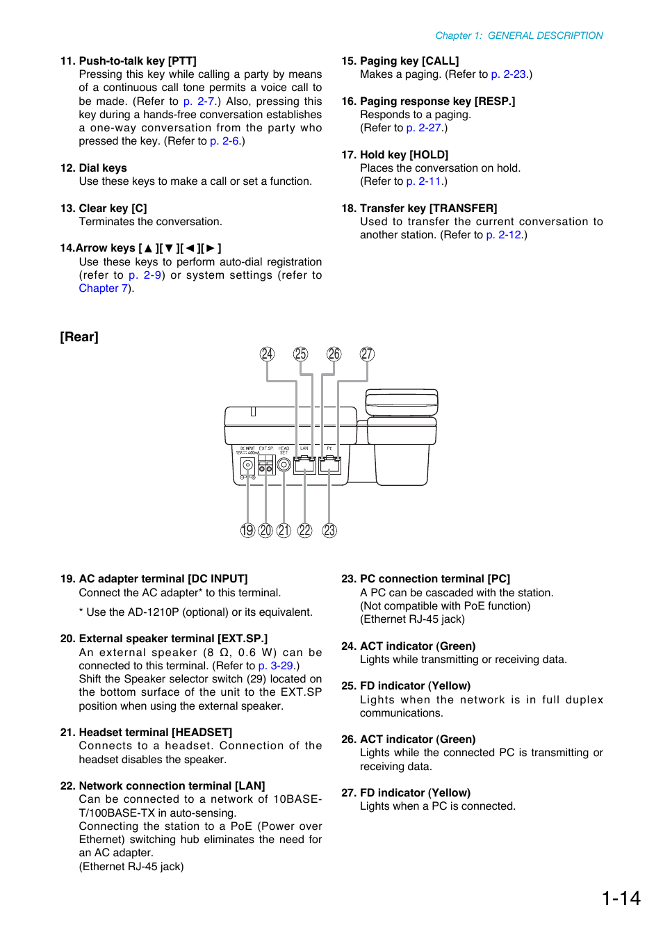 Rear | Toa N-8000 Series Ver.1.41 User Manual | Page 27 / 269