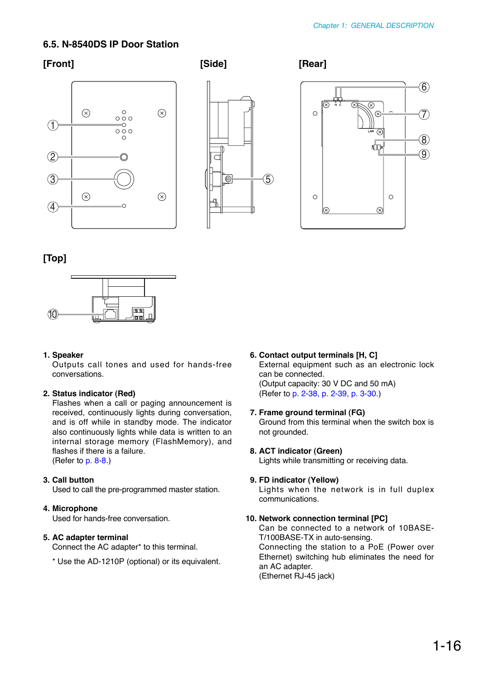 N-8540ds ip door station, Front, Side | Rear | Toa N-8000 Series Ver.1.41 User Manual | Page 29 / 269