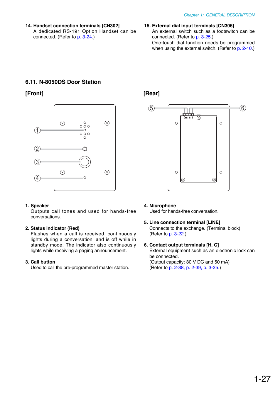 N-8050ds door station, Front, Rear | Toa N-8000 Series Ver.1.41 User Manual | Page 40 / 269