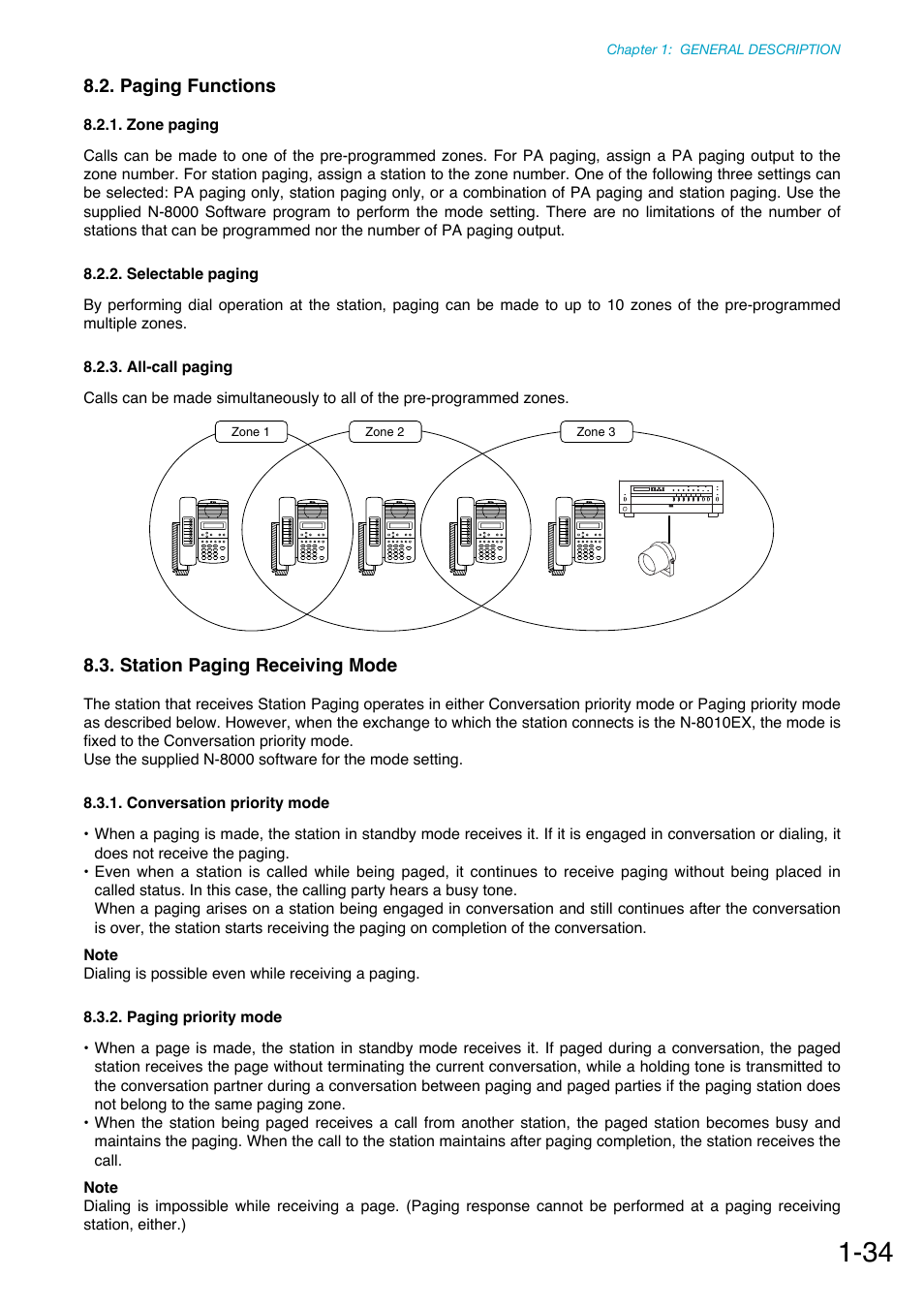 Paging functions, Zone paging, Paging | All-call paging, Station paging receiving mode, Conversation priority mode, Paging priority mode, Selectable paging | Toa N-8000 Series Ver.1.41 User Manual | Page 47 / 269