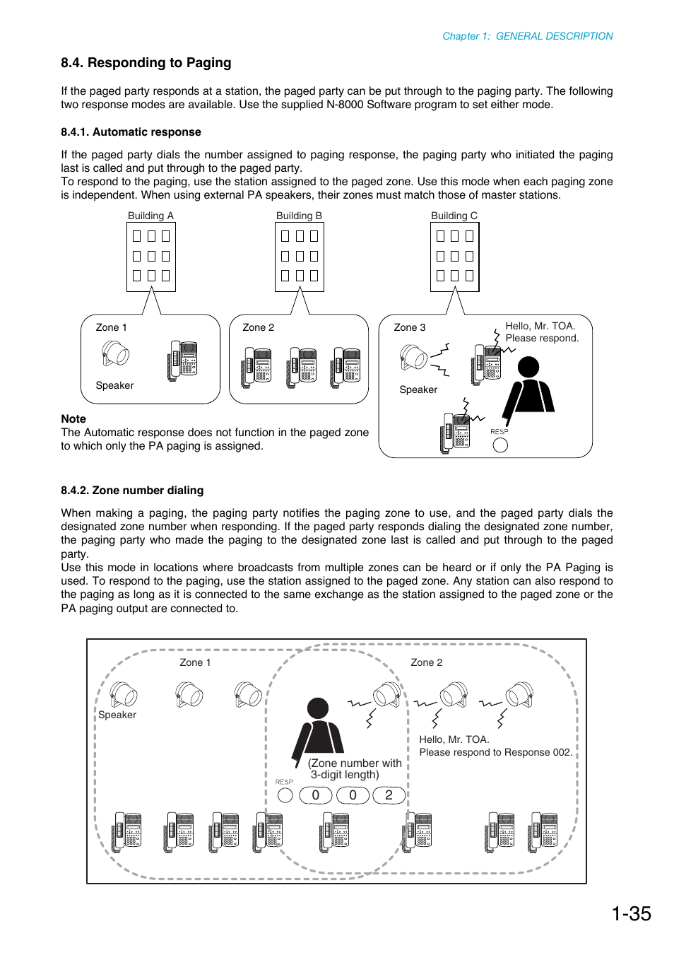 Responding to paging, Automatic response, Zone number dialing | Toa N-8000 Series Ver.1.41 User Manual | Page 48 / 269