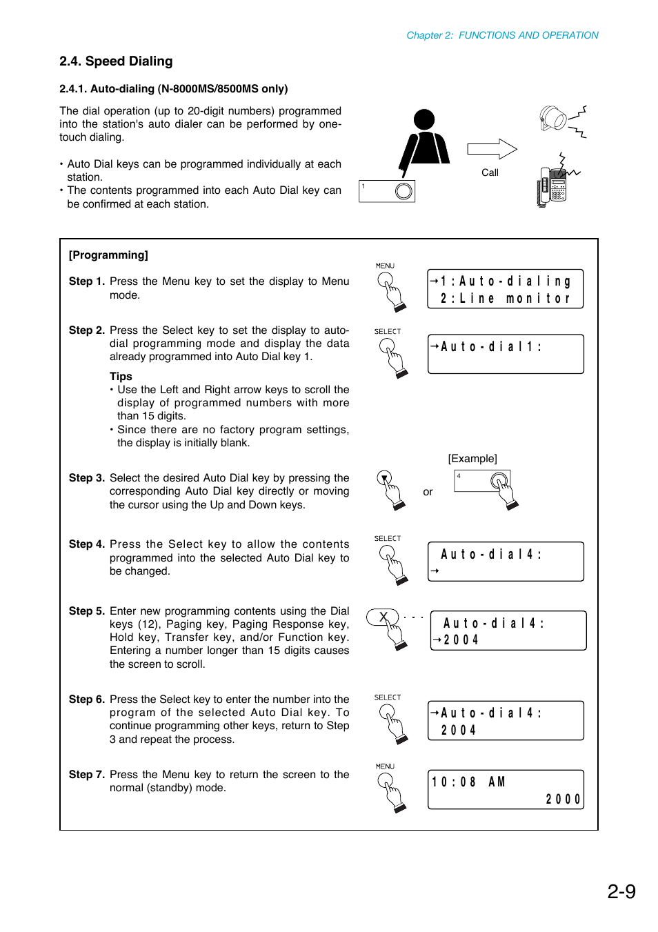 Speed dialing, Auto-dialing (n-8000ms/8500ms only), Refer to | P. 2-9, Used for auto-dial registration (refer to, Or system settings (refer to | Toa N-8000 Series Ver.1.41 User Manual | Page 61 / 269