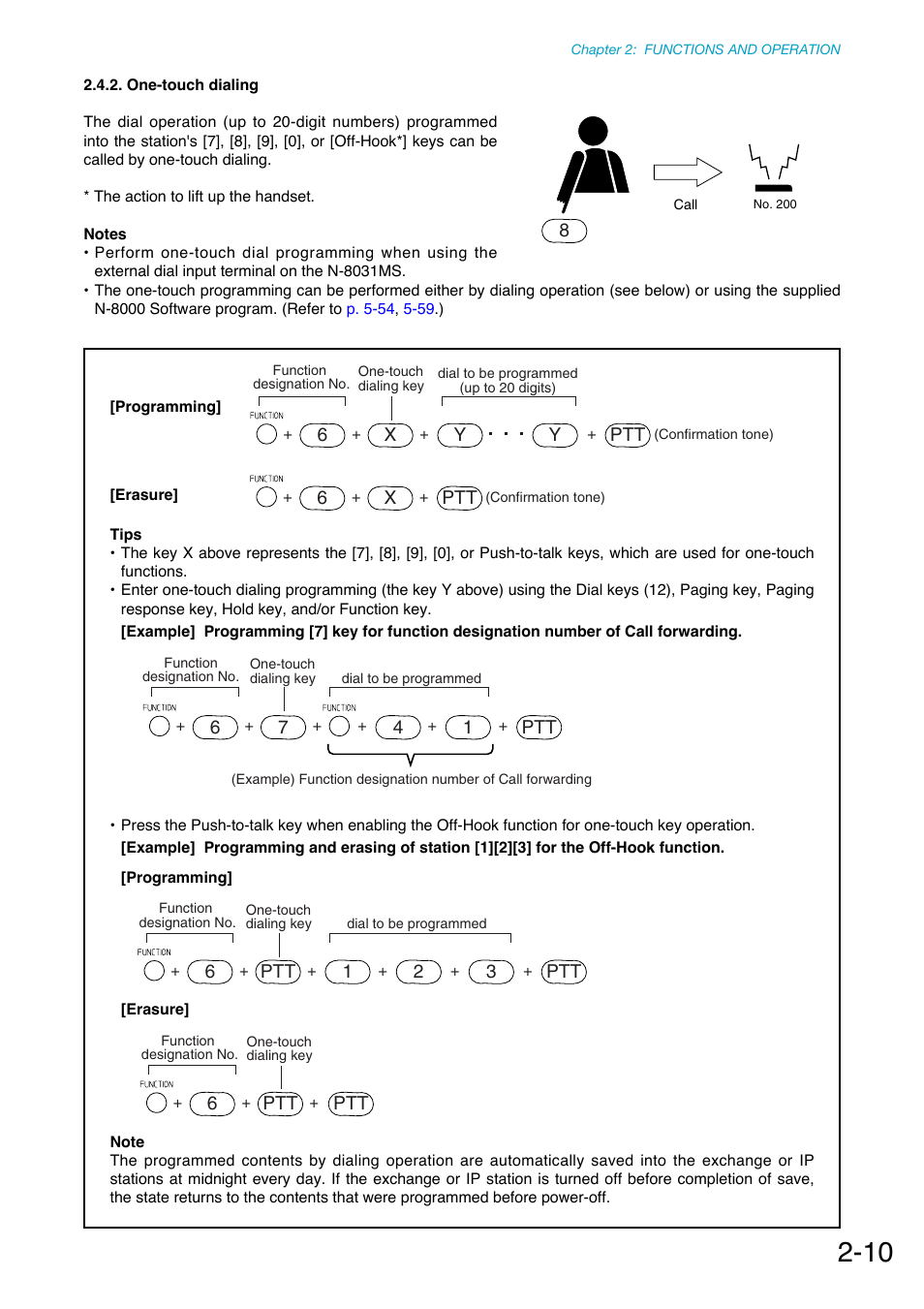 One-touch dialing, When using the external switch. (refer to, P. 2-10 | Toa N-8000 Series Ver.1.41 User Manual | Page 62 / 269