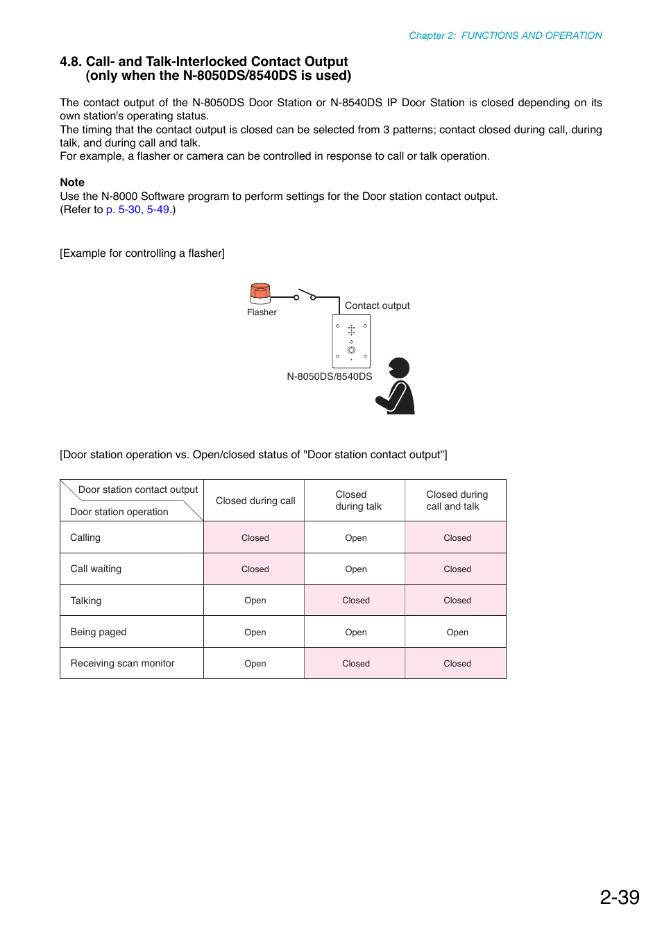 Call- and talk-interlocked contact output, Only when the n-8050ds/8540ds is used), P. 2-39 | Toa N-8000 Series Ver.1.41 User Manual | Page 91 / 269