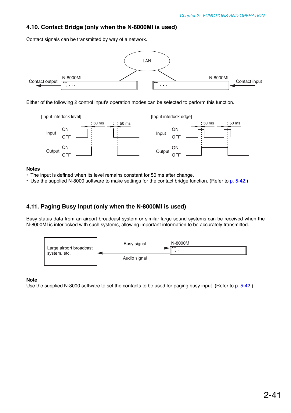 Contact bridge (only when the n-8000mi is used), Paging busy input (only when the n-8000mi is used), P. 2-41 | Toa N-8000 Series Ver.1.41 User Manual | Page 93 / 269