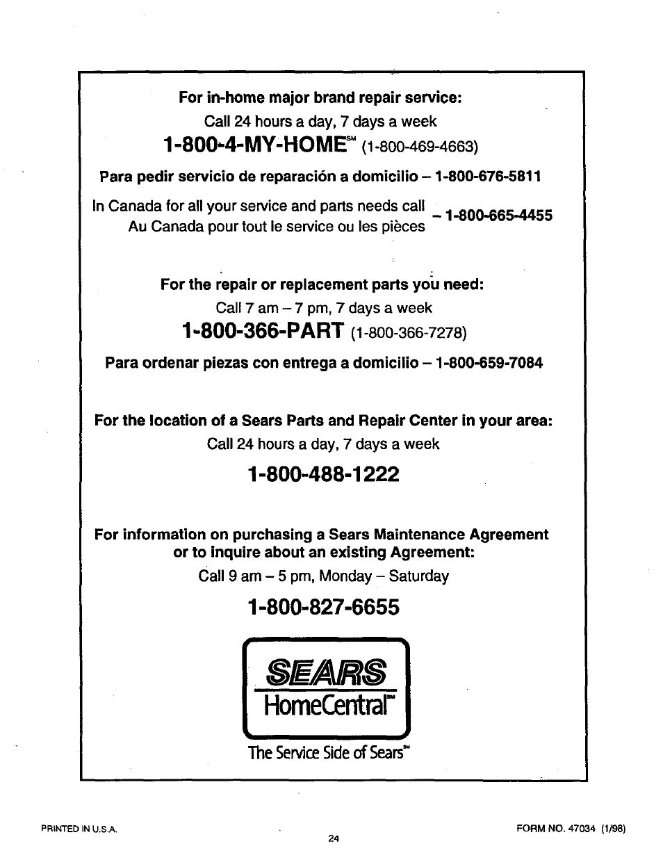 800*-4-my-home | Craftsman 486.248400 User Manual | Page 24 / 24