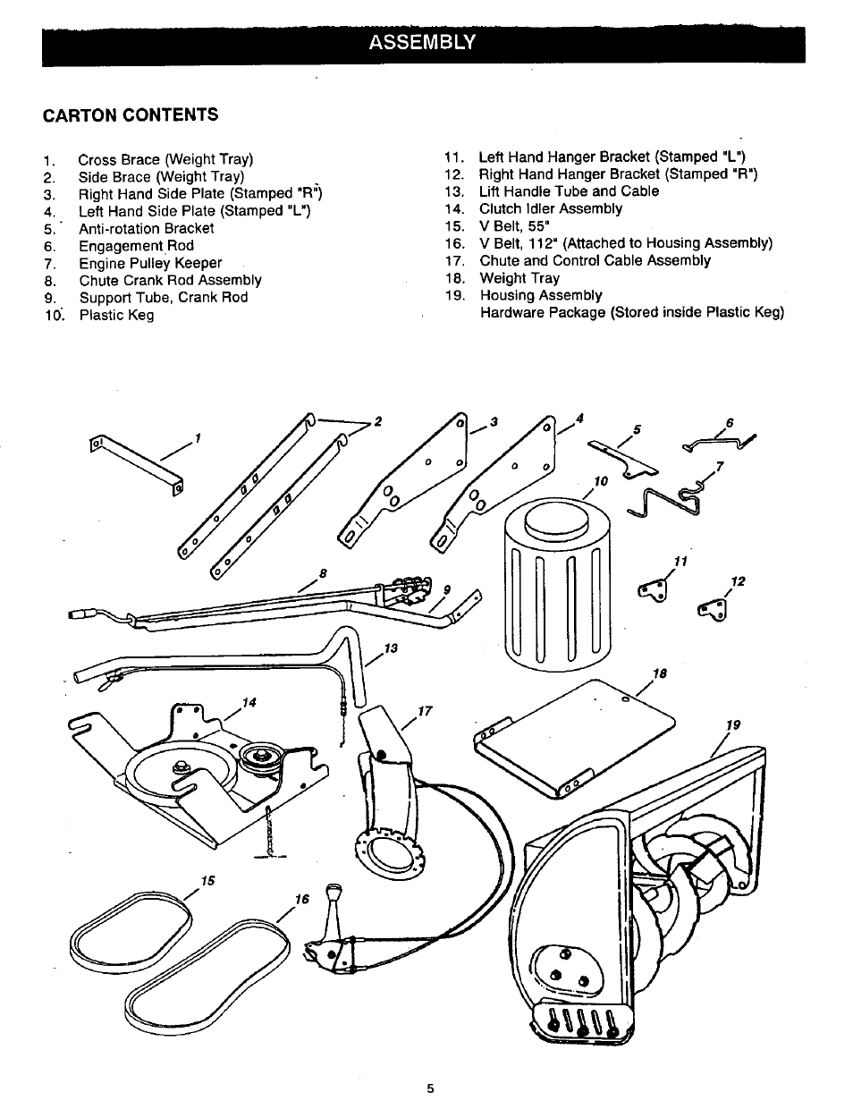 Assembly, Carton contents, Assembly t | Craftsman 486.248400 User Manual | Page 5 / 24