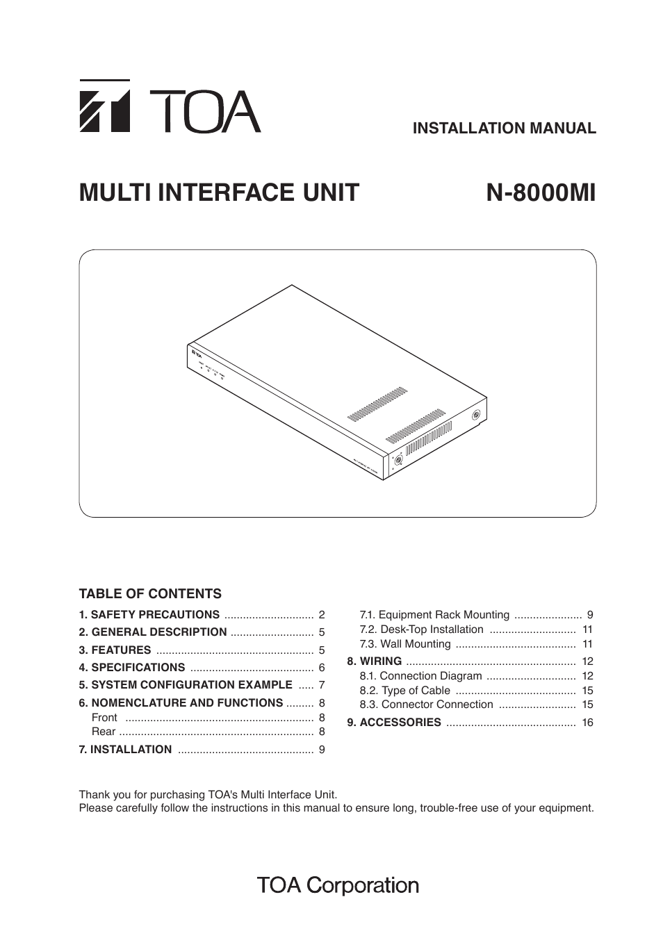 Toa N-8000MI User Manual | 16 pages