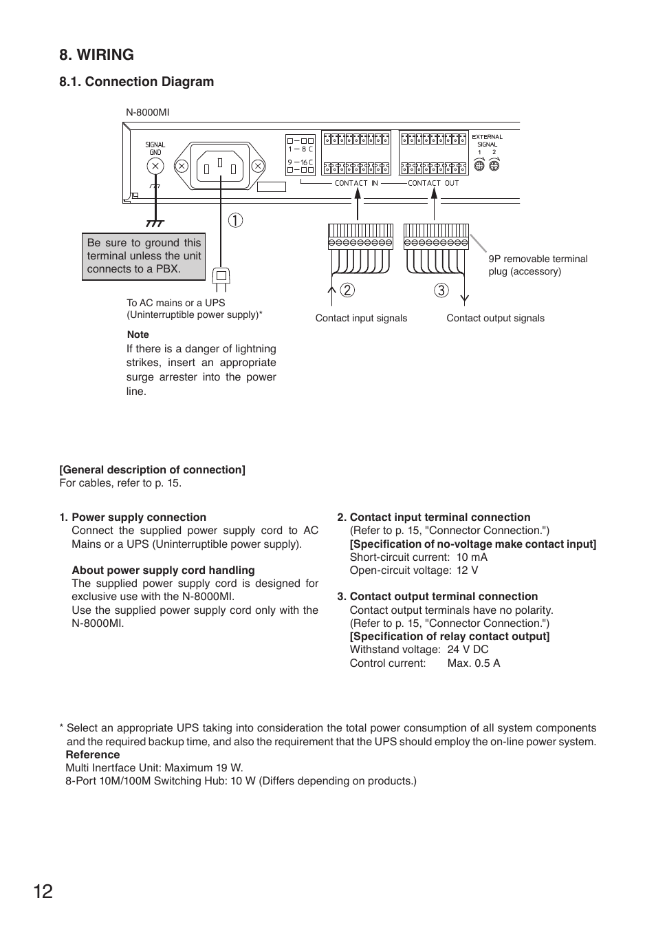 Wiring, Connection diagram | Toa N-8000MI User Manual | Page 12 / 16