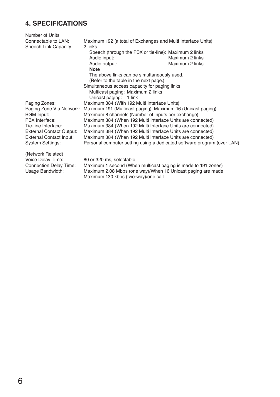 Specifications | Toa N-8000MI User Manual | Page 6 / 16