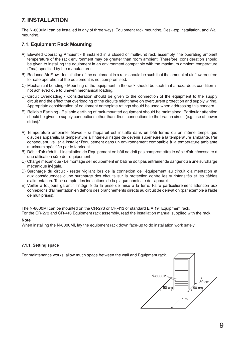 Installation, Equipment rack mounting | Toa N-8000MI User Manual | Page 9 / 16