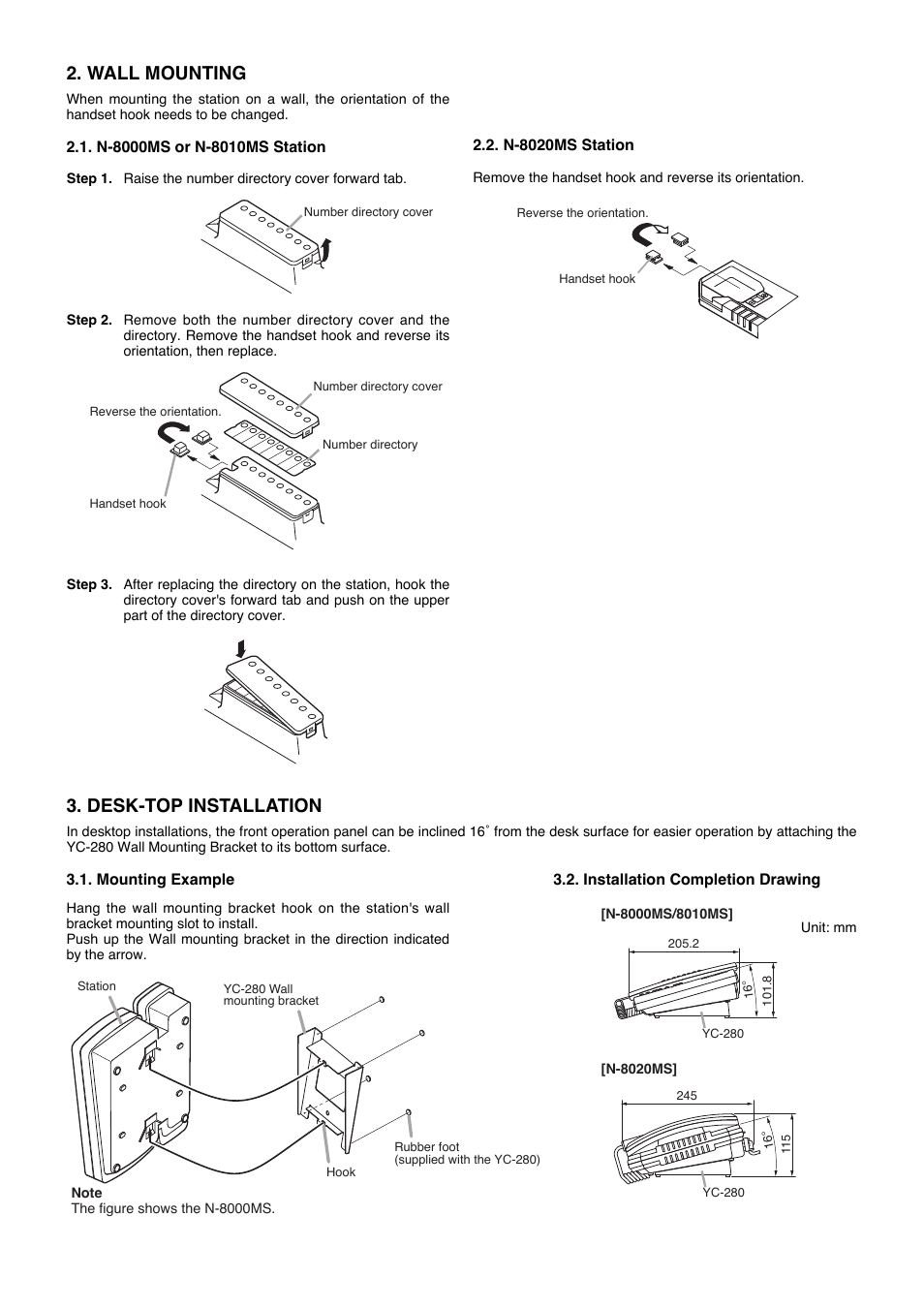 Wall mounting, Desk-top installation | Toa N-8020MS User Manual | Page 2 / 4
