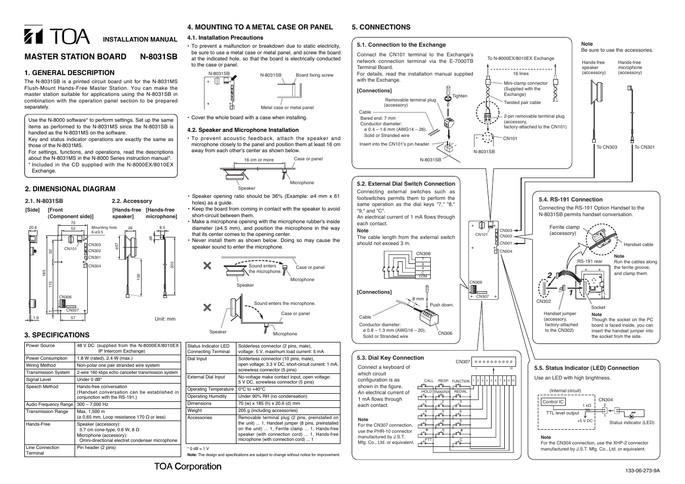 Toa N-8031SB User Manual | 1 page