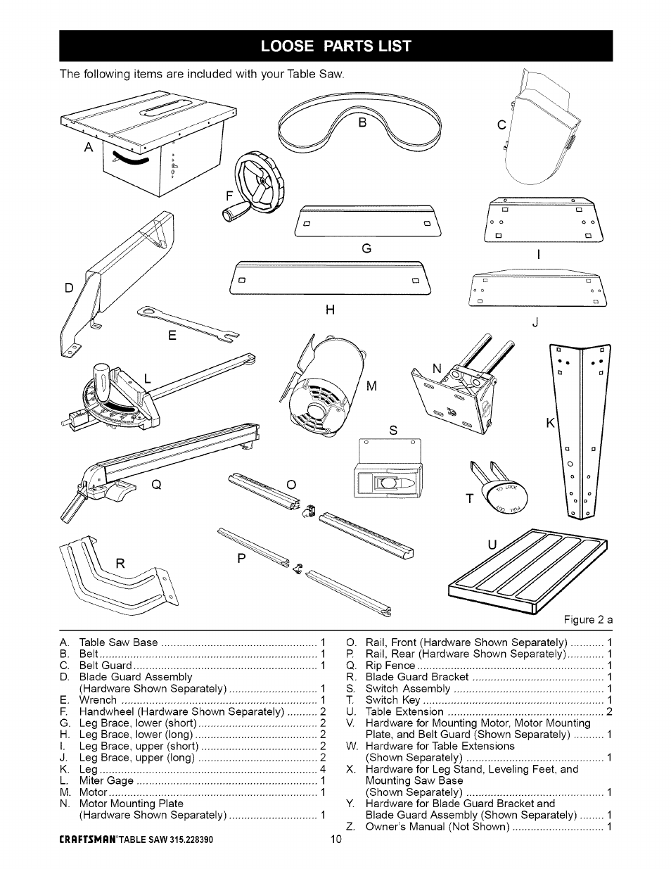 Loose parts list | Craftsman 315.228390 User Manual | Page 10 / 66