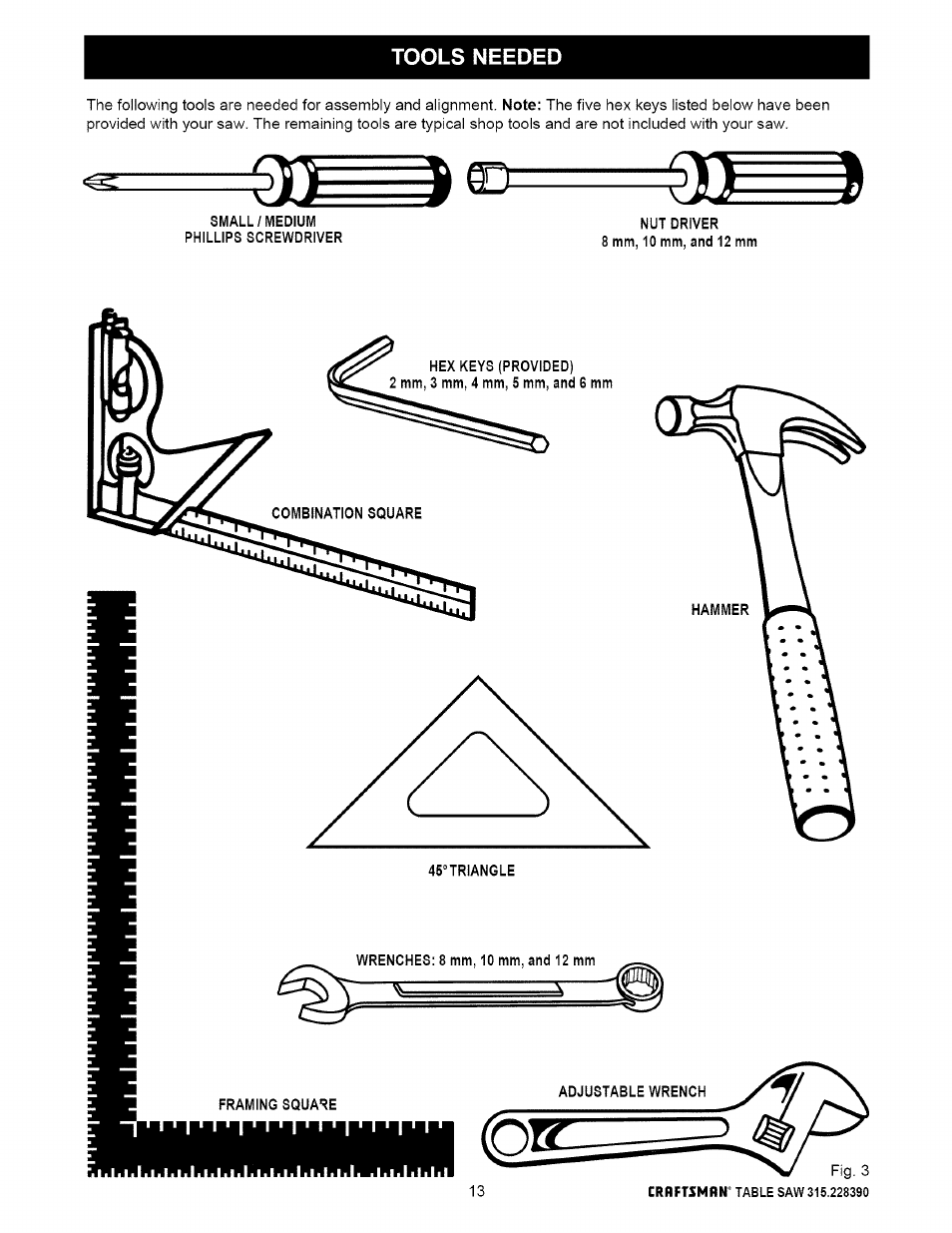 Small / medium phillips screwdriver, Tools needed | Craftsman 315.228390 User Manual | Page 13 / 66