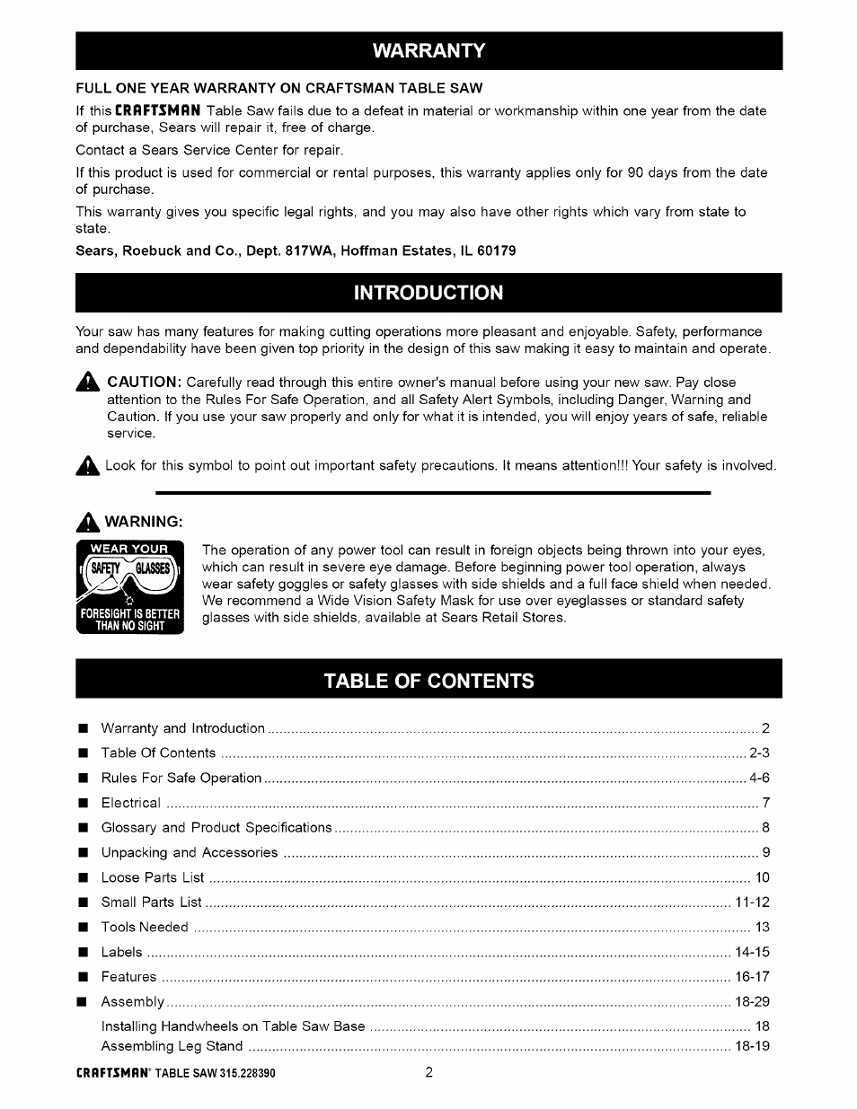 Craftsman 315.228390 User Manual | Page 2 / 66