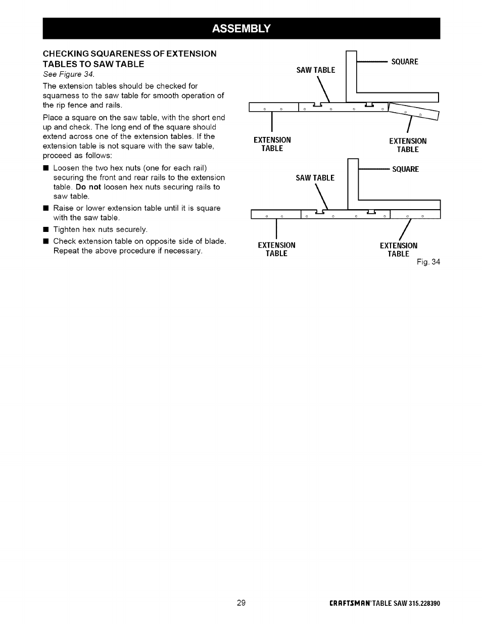 Saw table, Extension, Table | Craftsman 315.228390 User Manual | Page 29 / 66