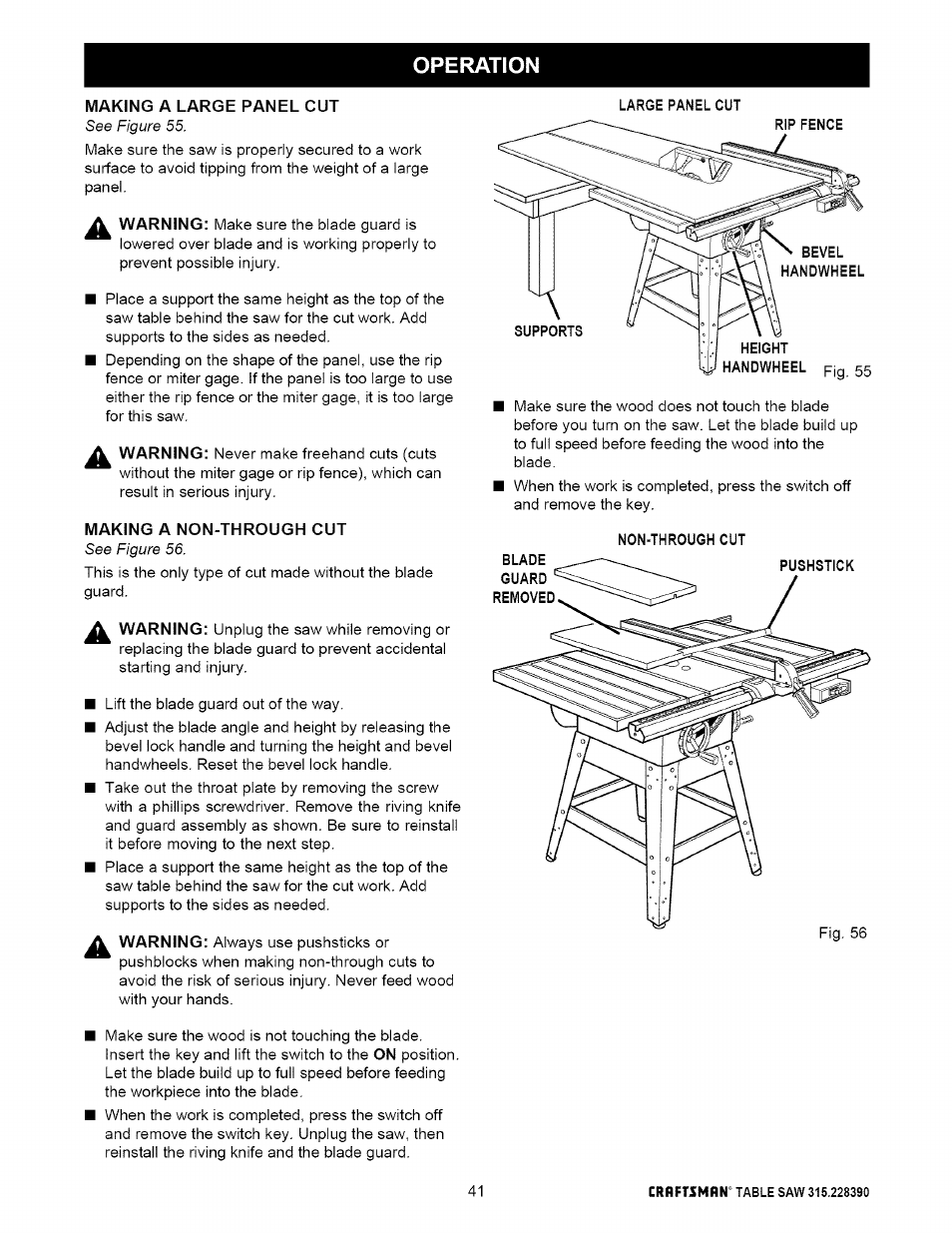 Making a non-through cut, Non-through cut, Operation | Craftsman 315.228390 User Manual | Page 41 / 66