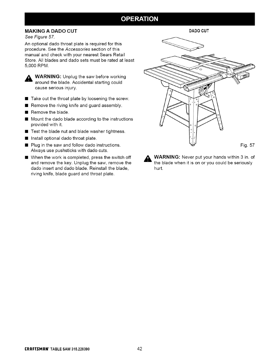 Operation | Craftsman 315.228390 User Manual | Page 42 / 66